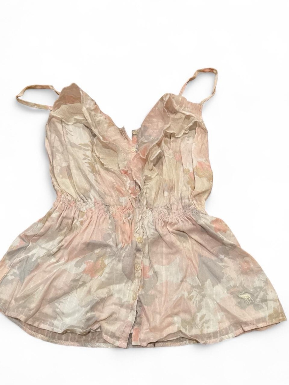 Abercrombie & Fitch Pink and Cream Floral Ruffle Cami